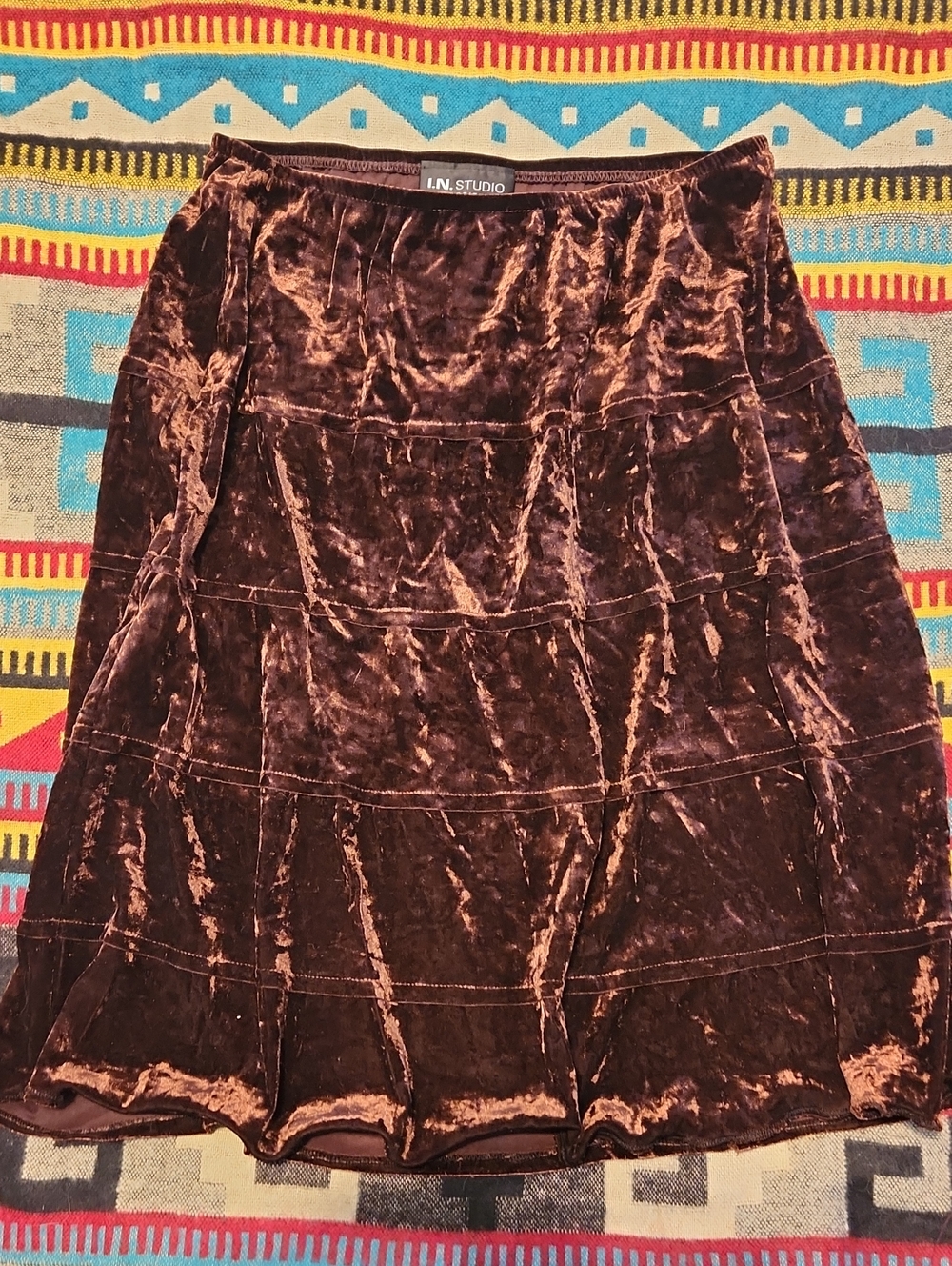 I.N. Studio Chocolate Brown Crushed Velvet A-Line Skirt